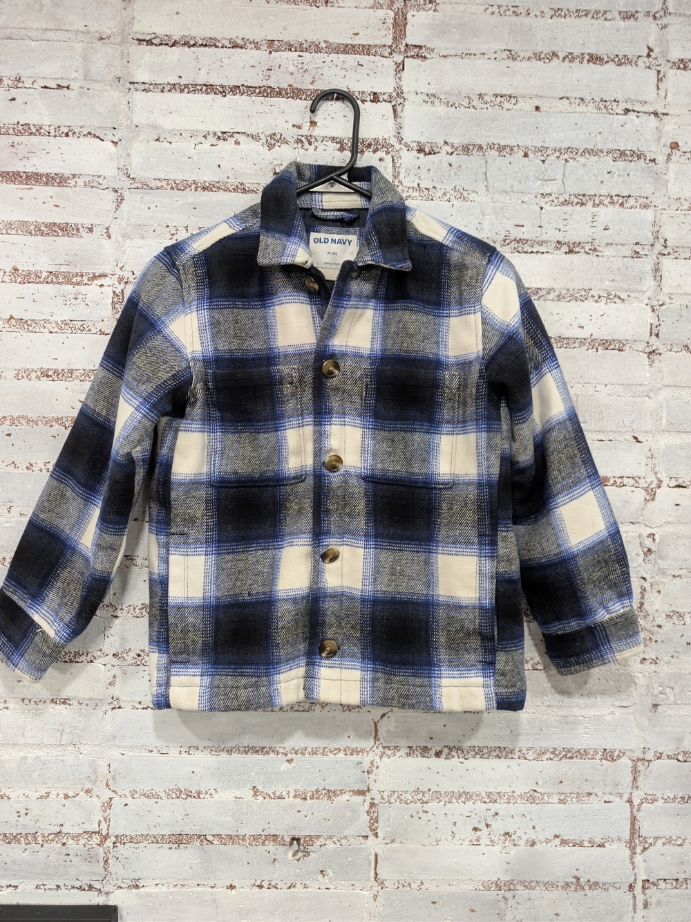 Old Navy Blue & White Plaid Button-Up Kids Shirt Jacket